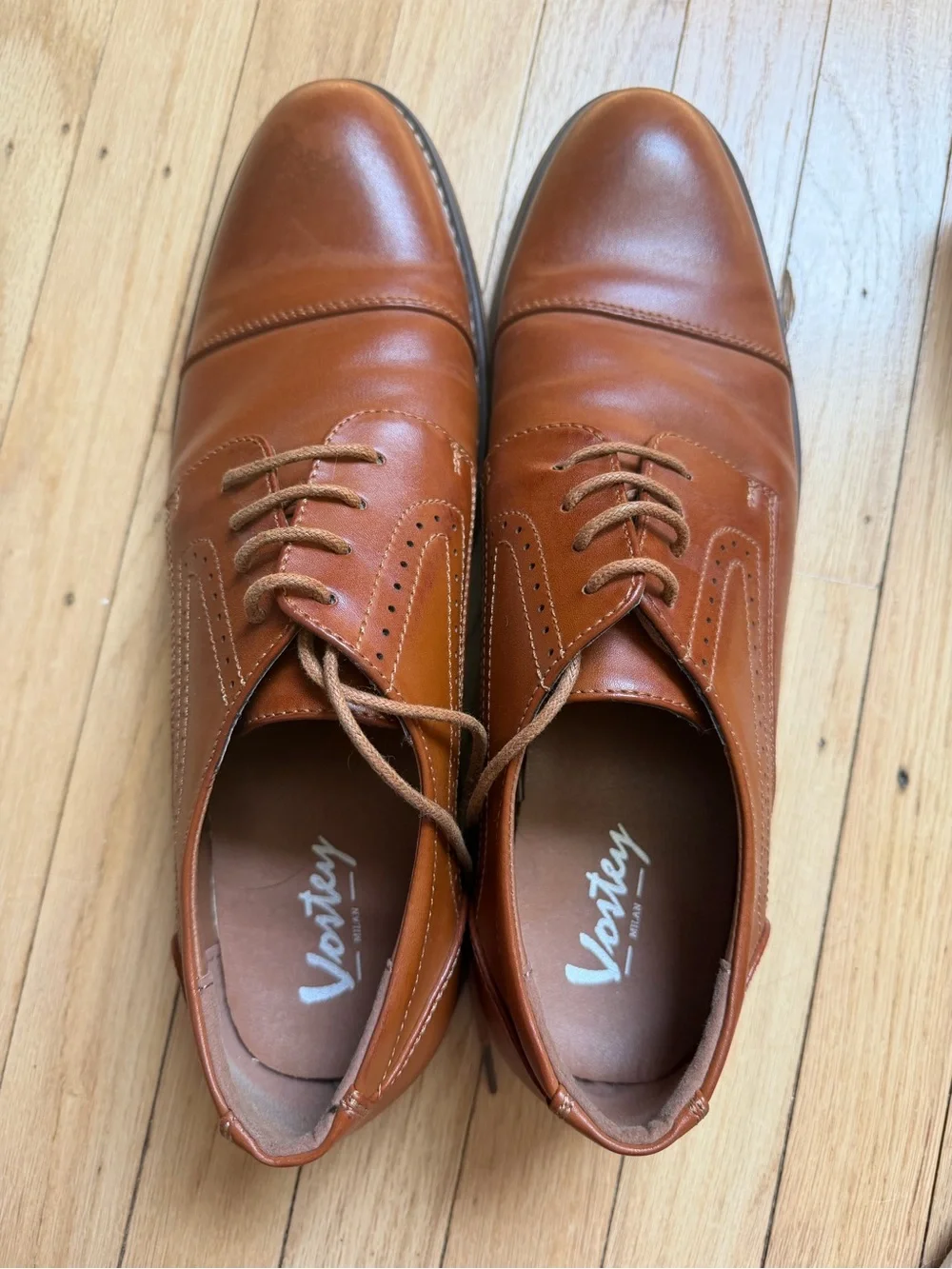 Vostey Tan Leather Cap-Toe Derby Shoes